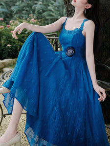 Indigo Blue Spaghetti Strap Vintage Dress