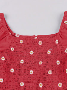 Red Daisy Off The Sleeve Smocking 1950S Vintage Dress