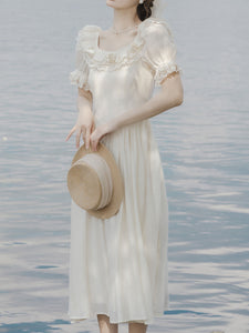 White Puff Sleeve Rose Vintage 1950S Swing Victoria's Fairy Dress
