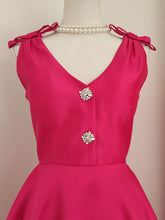 Load image into Gallery viewer, Rose Luxury Button V Neck High Waist Swing Party Dress With Pockets