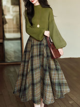 Load image into Gallery viewer, 2PS Green Sweater And Plaid Swing Skirt 1950S Vintage Audrey Hepburn's Style Outfits