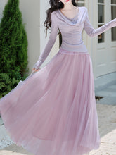 Load image into Gallery viewer, 2PS Purple Lace Long Sleeve T-shirt And Purple Swing Tulle Skirt Suits