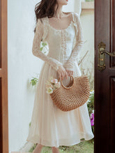 Load image into Gallery viewer, 2PS Apricot Lace Spaghetti Strap 1950S Swing Victoria&#39;s Fairy Dress With Lace Cardigan