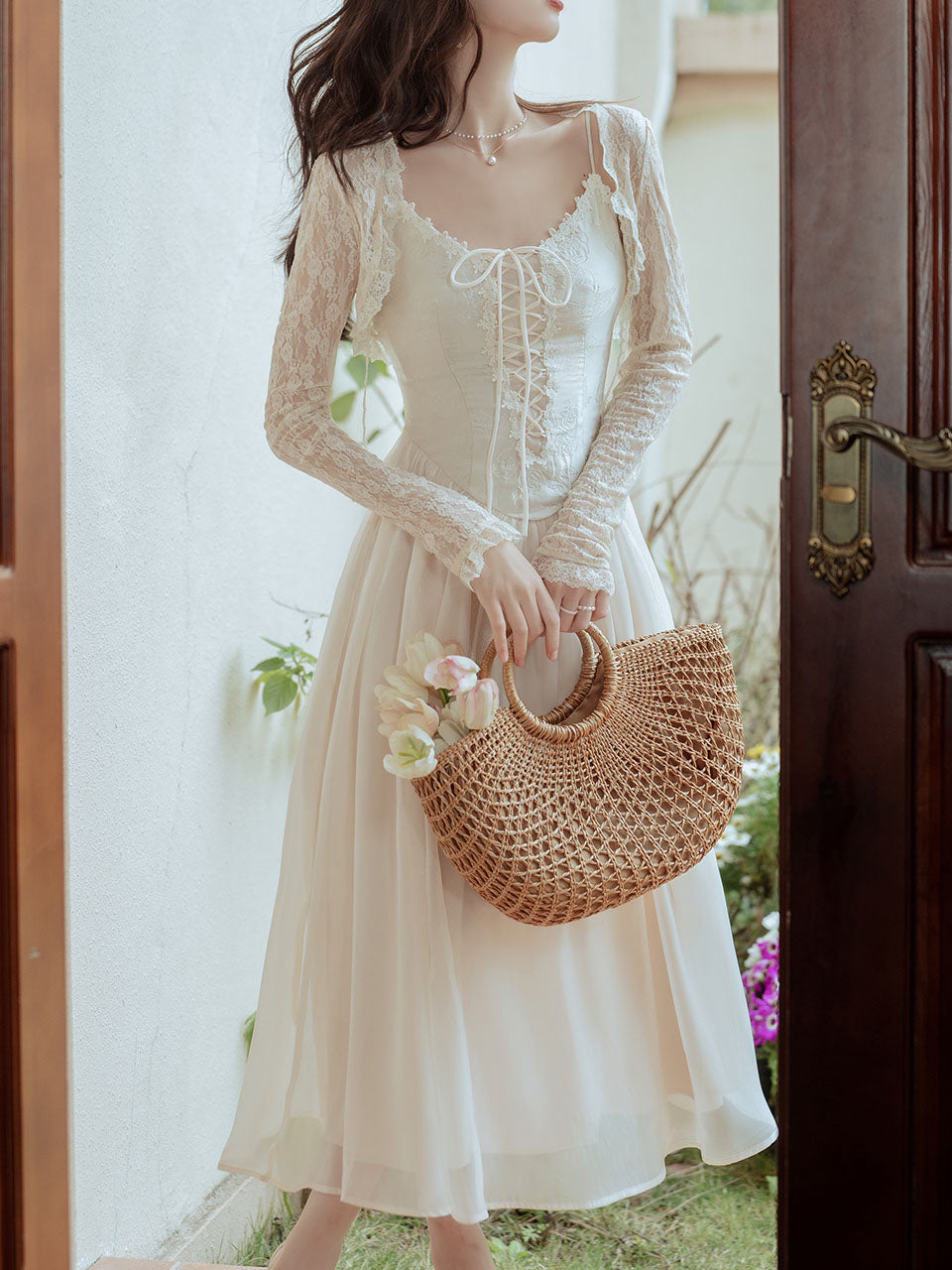 2PS Apricot Lace Spaghetti Strap 1950S Swing Victoria's Fairy Dress Wi Jolly Vintage 2PS Apricot Lace Spaghetti Strap 1950S Swing Victoria's Fairy Dress Wi Jolly Vintage