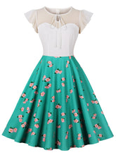 Load image into Gallery viewer, Green Butterfly Sleeve Floral Print 1950S Vintage Dress