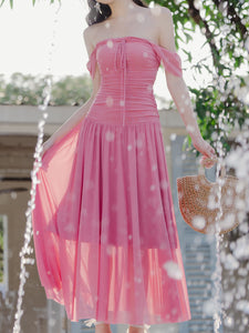 Sweet Pink Square Collar Balletcore Dress