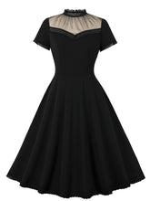 Load image into Gallery viewer, Black Semi Sheer Ruffles Short Sleeve 1950S Vintage Dress