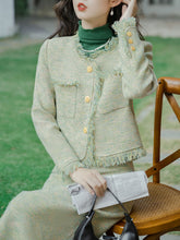Load image into Gallery viewer, 2PS Green Tweed Top And Swing Skirt 1950s Vintage Suit