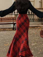 Load image into Gallery viewer, 2PS Black Sweater And Red Plaid Fishtail Skirt 1950S Vintage Audrey Hepburn's Style Outfits