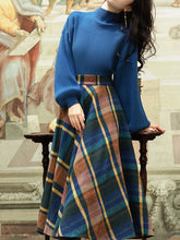 Load image into Gallery viewer, 2PS Blue Sweater And Plaid Swing Skirt 1950S Vintage Audrey Hepburn&#39;s Style Outfits