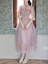 Load image into Gallery viewer, Embroidered Puff Short Sleeve Edwardian Revival Dress