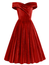 Load image into Gallery viewer, Christmas Red Off Shoulder Velvet 1950S Vintage Swing Dress