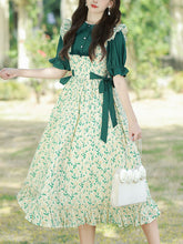 Load image into Gallery viewer, Green Peter Pan Collar Ruffle Fake Two Piece Suit Short Sleeve Vintage Dress