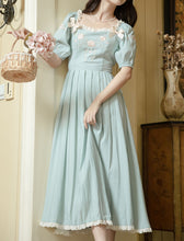 Load image into Gallery viewer, Baby Blue Cotton Fabric with Rose Embroidery Vintage Lace Dress