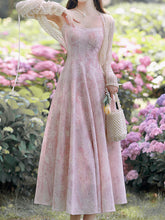Load image into Gallery viewer, Pink Spaghetti Strap Sleeve 1950S Vintage Dress With Lace Cape