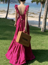 Load image into Gallery viewer, Women&#39;s Bohemian Rose Ruffles Sleeveless A Line Summer Embroidery Fabric Maxi Dress
