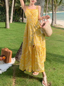 Women's Bohemian Yellow Bohemian Dress Maxi Dress