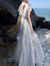 Load image into Gallery viewer, Women&#39;s Bohemian White V Neck Ruffles Maxi Boho Dress