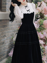 Load image into Gallery viewer, 1950S Hepburn Style Outfits Black Dress With White Collar Vintage Dress