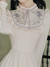 Load image into Gallery viewer, White Frilled Collar Cottagecore Long Sleeve Vintage 1950S Swing Dress