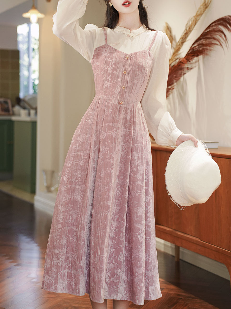 pink velour dress Reiss Florere Velvet Midi Dress in Bright Pink