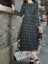 Load image into Gallery viewer, Blue Maisel Style Long Sleeve Retro Diamond Plaid Coat and Skirt Vintage Suit For Women