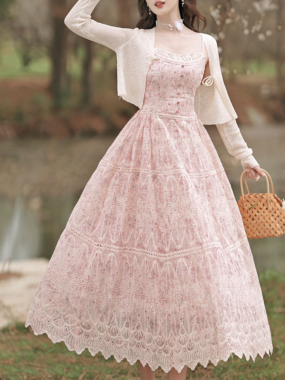 pink embroidered lace dress Light Pink Vintage Lace Dress