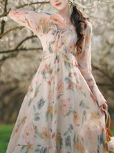 Load image into Gallery viewer, 1950S White Ruffles V Neck Floral Print Swing Dress For Women