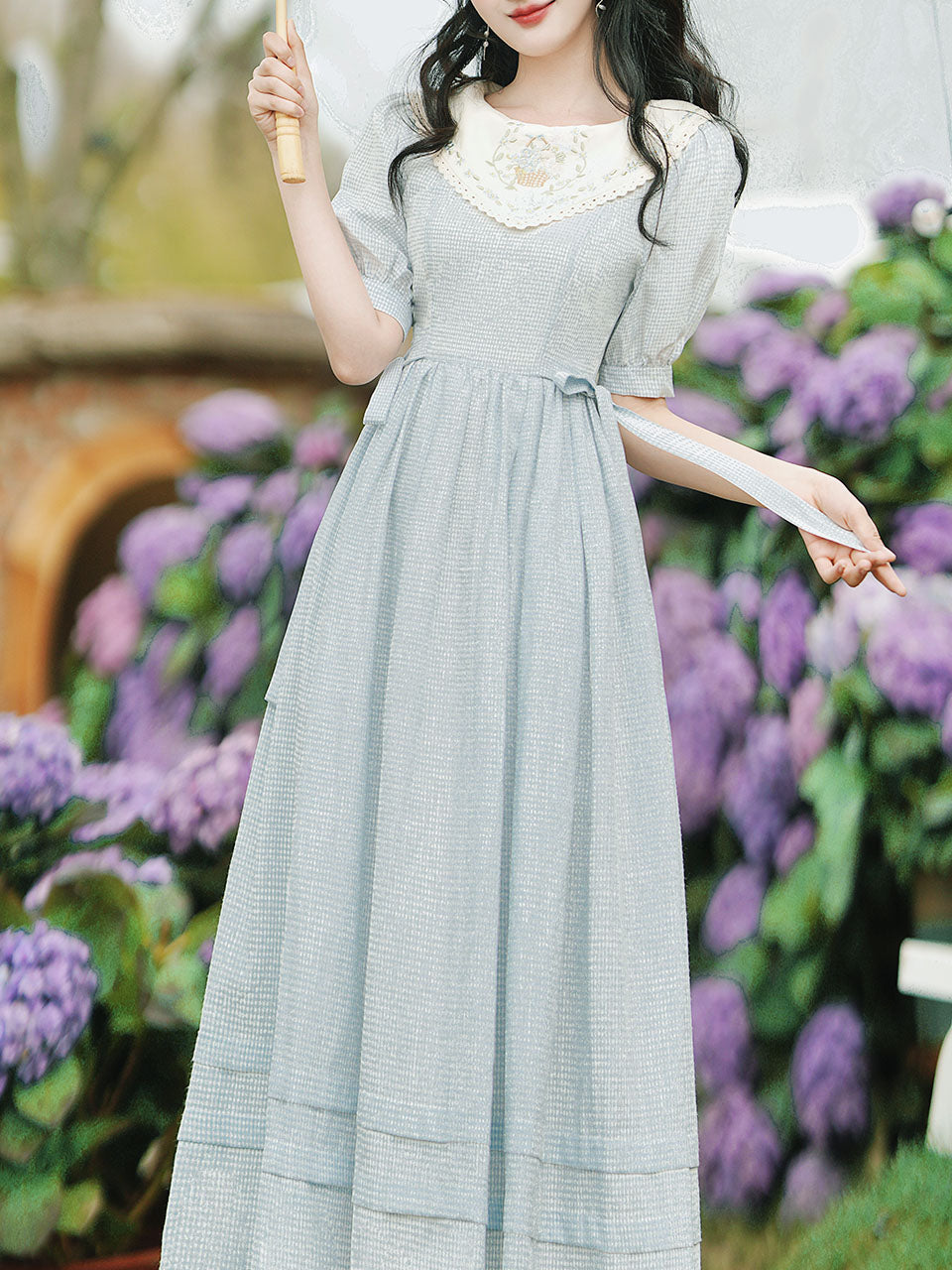 embroidered collar dress Dusk Classic Shirt Collar Embroidered Lace Long Sleeve A-Line Mother Of Bride Dress