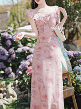 Load image into Gallery viewer, Lychee Rose Ruffle Round Neck Bodycon Chiffon Dress