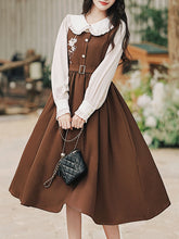 Load image into Gallery viewer, 2PS Peter Pan Collar Vintage Fall Shirt Set Dress
