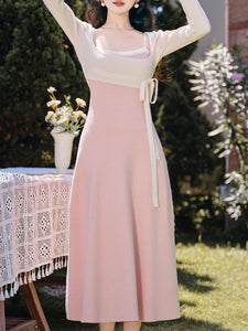 Sweet Pink Long Sleeve Knitted Sweater Dress