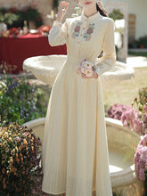 Load image into Gallery viewer, White Stand Collar Long Sleeved Embroidered Cotton Dress