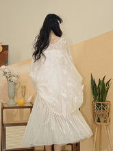 Load image into Gallery viewer, White Jacquard Acetate Spaghetti Strap with Tulle Wedding Maxi Dress and Butterfly Cardigan