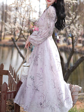 Load image into Gallery viewer, Purple Stand Collar Puff Long Sleeve Vintage Dress