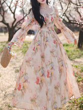 Load image into Gallery viewer, Pink Square Collar Floral Lace Ruffles Edwardian Revival Vintage Dress