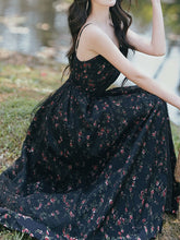 Load image into Gallery viewer, 2PS Vintage Black Floral Chiffon Maxi Dress with Black Cardigan