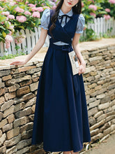 Load image into Gallery viewer, Vintage Navy Two-Piece Fake Layered Shirt Dress