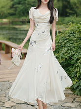 Load image into Gallery viewer, Elegant Ivory Sequin Floral Mermaid Dress French Style V Neck Maxi Evening Gown