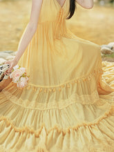 Load image into Gallery viewer, 2PS Yellow Bohemian Maxi Dress Set with Detachable Cardigan