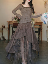 Load image into Gallery viewer, 1950S Vintage Brown Rose Top and Irregular lace Swing Skirt Set