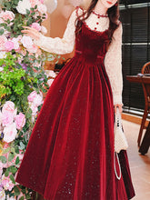 Load image into Gallery viewer, 50s Retro Christmas Red  Lace with Sequin Velvet Vintage Dress