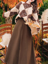 Load image into Gallery viewer, 2PS Vintage Brown and White Argyle Sweater and Brown Swing Skirt Vintage Audrey Hepburn&#39;s Style Outfits