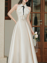Load image into Gallery viewer, 1950s Vintage Halter A-line Gown with Lace Satin Dress