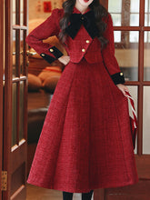 Load image into Gallery viewer, 2PS Red Bow Tweed Warm Coat With Swing Skirt 1950S Vintage Audrey Hepburn's Style Outfits