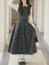 Load image into Gallery viewer, 3PS Preppy Set White Button-Down Shirt with Grey Woollen Sleeveless Vest and Swing Skirt