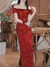 Load image into Gallery viewer, Red Butterfly Print Off Shoulder Bodycon Dress