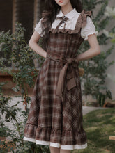 Load image into Gallery viewer, Brown Plaid Fake Two-Piece Short Sleeve Vintage Dress