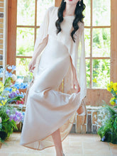 Load image into Gallery viewer, Flowing Chiffon Cape Satin Maxi Dress for Wedding