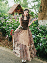 Load image into Gallery viewer, Vintage Boho Patchwork Maxi Skirt - Flowy A-Line Tiered Long Skirt for Women